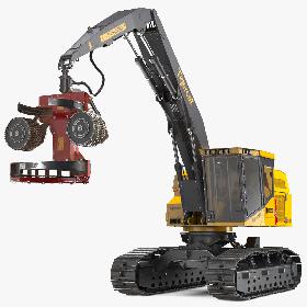 Tigercat 855D Tracked Harvester Dirty Rigged 3D